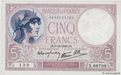 5 Francs FEMME CASQUÉE modifié  FRANKREICH  1940 F.04.16