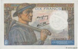 10 Francs MINEUR FRANCE  1945 F.08.14 XF+