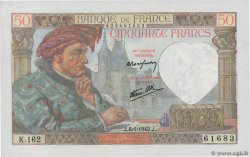 50 Francs JACQUES CŒUR FRANCIA  1942 F.19.18 q.FDC