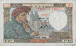 50 Francs JACQUES CŒUR FRANCE  1942 F.19.20 SPL