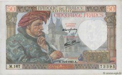 50 Francs JACQUES CŒUR FRANCE  1942 F.19.20 UNC-