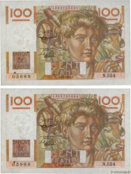 100 Francs JEUNE PAYSAN filigrane inversé Consécutifs FRANCIA  1952 F.28bis.02