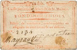 12 Sols FRANCE regionalism and miscellaneous Saint-Maixent 1792 Kc.79.070