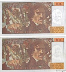 100 Francs DELACROIX imprimé en continu Consécutifs FRANCE  1990 F.69bis.02c SUP