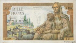 1000 Francs DÉESSE DÉMÉTER FRANCE  1943 F.40.31 VF