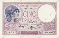 5 Francs FEMME CASQUÉE modifié FRANCIA  1939 F.04.08 SPL a AU