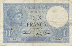 10 Francs MINERVE modifié FRANCIA  1941 F.07.27 MB