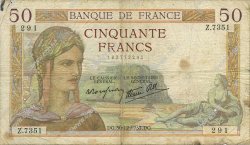 50 Francs CÉRÈS modifié FRANCE  1937 F.18.06 B