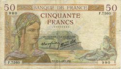 50 Francs CÉRÈS modifié FRANCE  1938 F.18.07 F+