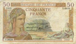 50 Francs CÉRÈS modifié FRANKREICH  1939 F.18.23 fS