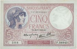 5 Francs FEMME CASQUÉE modifié FRANCE  1939 F.04.02 VF+
