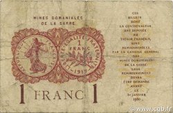 1 Franc MINES DOMANIALES DE LA SARRE FRANCIA  1920 VF.51.01 MB