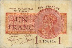 1 Franc MINES DOMANIALES DE LA SARRE FRANCIA  1920 VF.51.02 BC