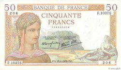 50 Francs CÉRÈS modifié FRANKREICH  1939 F.18.26 fVZ