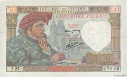 50 Francs JACQUES CŒUR FRANKREICH  1940 F.19.04 fVZ