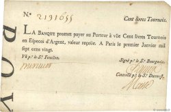 100 Livres Tournois typographié FRANCE  1720 Dor.26 TTB+