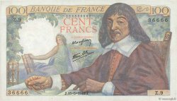 100 Francs DESCARTES FRANCE  1942 F.27.01 VF+