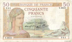 50 Francs CÉRÈS modifié FRANCE  1938 F.18.15 pr.TTB