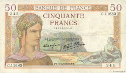 50 Francs CÉRÈS modifié FRANKREICH  1939 F.18.35 SS