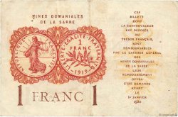 1 Franc MINES DOMANIALES DE LA SARRE FRANCIA  1920 VF.51.01 MB