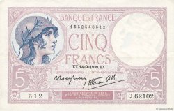 5 Francs FEMME CASQUÉE modifié FRANCE  1939 F.04.08 VF+