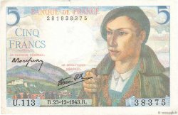 5 Francs BERGER FRANKREICH  1943 F.05.05 fVZ