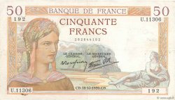 50 Francs CÉRÈS modifié FRANCE  1939 F.18.33 VF-