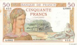 50 Francs CÉRÈS modifié FRANCE  1937 F.18.04 SUP+