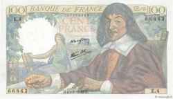 100 Francs DESCARTES FRANKREICH  1942 F.27.01 VZ
