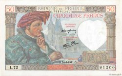 50 Francs JACQUES CŒUR FRANCE  1941 F.19.09 XF+