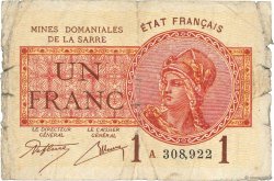 1 Franc MINES DOMANIALES DE LA SARRE FRANCE  1920 VF.51.01 AB