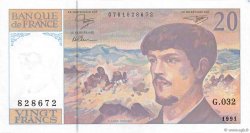 20 Francs DEBUSSY à fil de sécurité FRANCE  1991 F.66bis.02 SUP+