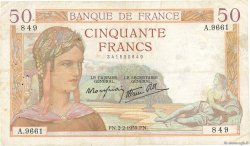 50 Francs CÉRÈS modifié FRANCE  1939 F.18.21 TB