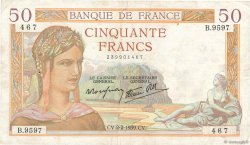 50 Francs CÉRÈS modifié FRANCIA  1939 F.18.21 q.MB