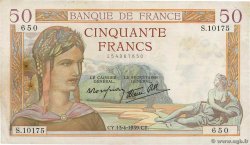 50 Francs CÉRÈS modifié FRANCE  1939 F.18.25 VF-