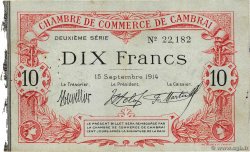 10 Francs FRANCE regionalism and miscellaneous Cambrai 1914 JP.037.17 VF
