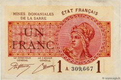 1 Franc MINES DOMANIALES DE LA SARRE FRANCIA  1919 VF.51.01 MBC