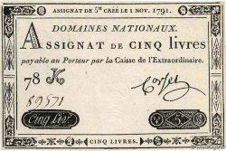 5 Livres FRANCE  1791 Ass.20a XF