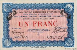 1 Franc FRANCE regionalism and various Auxerre 1920 JP.017.26 UNC-
