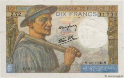 10 Francs MINEUR FRANCE  1944 F.08.10 VF
