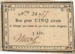 5 Livres FRANCE regionalism and miscellaneous Lyon 1793 Kol.134 VF