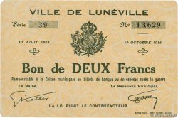 2 Francs FRANCE Regionalismus und verschiedenen Lunéville 1916 JPNEC.54.78 fST+