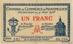 1 Franc FRANCE régionalisme et divers Montpellier 1915 JP.085.10 pr.SUP