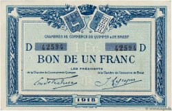 1 Franc FRANCE Regionalismus und verschiedenen Quimper et Brest 1918 JP.104.11 VZ+