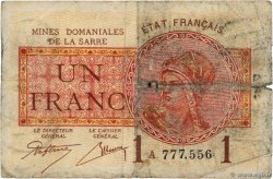 1 Franc MINES DOMANIALES DE LA SARRE FRANKREICH  1919 VF.51.01 fSGE