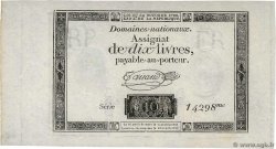 10 Livres filigrane républicain, gravure modifiée FRANCE  1792 Ass.36c AU