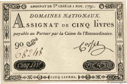 5 Livres FRANCE  1791 Ass.20a UNC