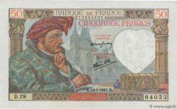 50 Francs JACQUES CŒUR FRANCE  1941 F.19.05 pr.SUP