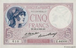 5 Francs FEMME CASQUÉE FRANCE  1931 F.03.15 pr.SPL