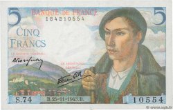 5 Francs BERGER FRANCIA  1943 F.05.04